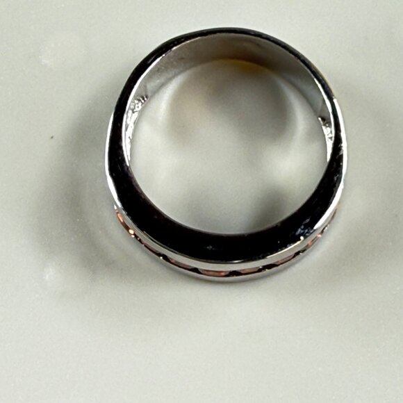 Silver Tone Band Ring with Channel Set Square Reddish Color Stones Size 8 - Picture 8 of 11